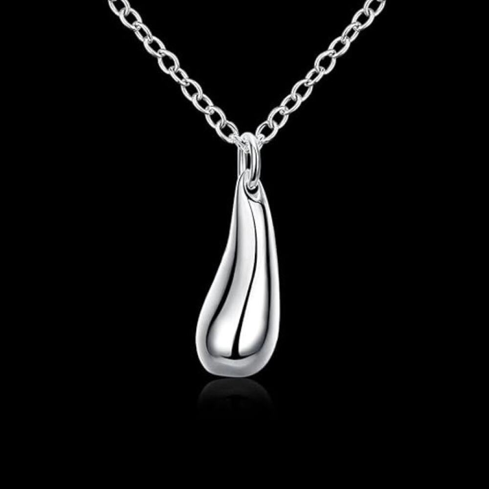 18" Silver Plated Water Drop Necklace | Minimalist Everyday Style - Picture 4 of 9